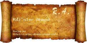 Rösler Ahmed névjegykártya